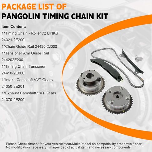 مجموعة سلسلة التوقيت PANGOLIN مع ترس VVT يناسب 2014-2016 Elantra Tucson Kia Soul Forte5 2.0L جزء استبدال السيارات، استبدال 24321-2E200 24350-2E200 24370-2E200 in Kuwait