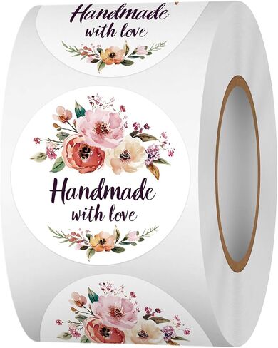 Floral Handmade with Love Stickers Roll, 1.5 inch 500 PCS Flower Homemade with Love Stickers for Handmade Baked Goods, Crafts, Gifts Package, Small Businesses in Saudi Arabia