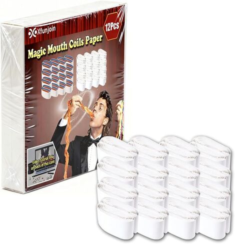 Mouth Coils Magic Tricks - (12pcs White) 8M Long Vomit Paper Stream Illusion | Funny Stage Gimmick, Clown & Comedy Props for Adult Performers, Street & Party Magic in Saudi Arabia