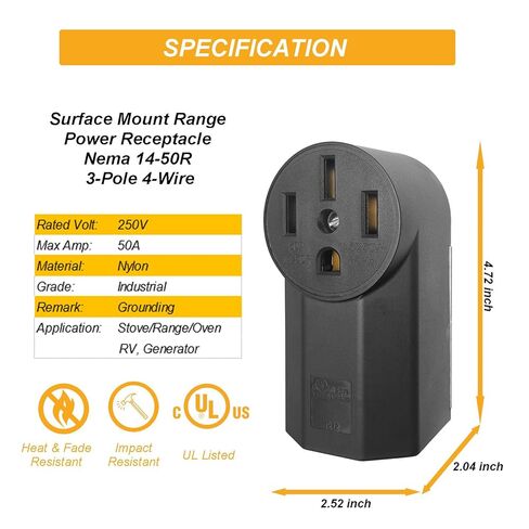 Nema 14-50 Outlet Industrial Grade 50 Amp Receptacle Surface Mount Receptacle for EV RV Oven Range and Stove Outlet, 3-Pole 4-Wire, Black (Nema 14-50r) in Saudi Arabia