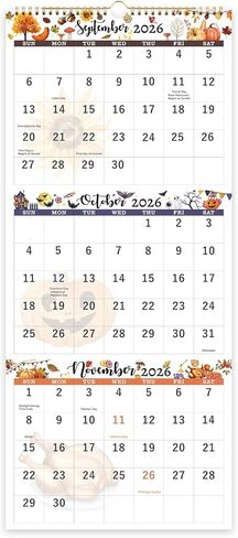 Calendar 2026-2027 - 3-Month Wall Calendar 2026-2027 Vertical Display (Folded in a Month), May 2026 - June 2027, 11" x 26" in Saudi Arabia