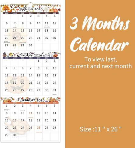 Calendar 2026-2027 - 3-Month Wall Calendar 2026-2027 Vertical Display (Folded in a Month), May 2026 - June 2027, 11" x 26" in Saudi Arabia