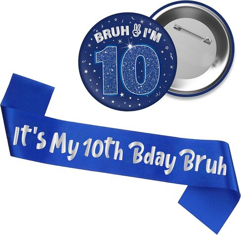 10th Birthday Decorations Gift Boy - 2 Pcs It's My 10th Bday Bruh Sash Bruh I'm 10 Pin Badge Blue Silver Party Supplies Gift for Boys 10 Year Old Birthday Party Decor Accessories in Saudi Arabia
