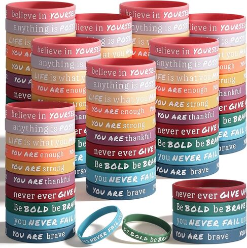 200 Pcs Motivational Silicone Wristbands, Colorful Inspirational Quote Rubber Bracelets Bulk with Positive Affirmations, for Team Building Office Gifts Party Favors Mental in Kuwait