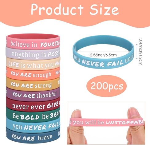 200 Pcs Motivational Silicone Wristbands, Colorful Inspirational Quote Rubber Bracelets Bulk with Positive Affirmations, for Team Building Office Gifts Party Favors Mental in Kuwait