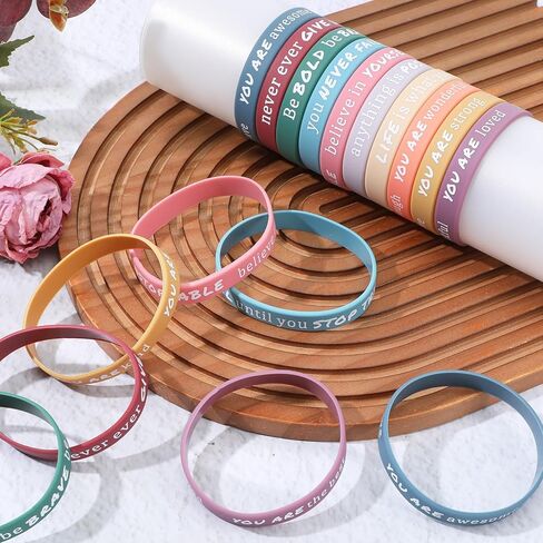 200 Pcs Motivational Silicone Wristbands, Colorful Inspirational Quote Rubber Bracelets Bulk with Positive Affirmations, for Team Building Office Gifts Party Favors Mental in Kuwait