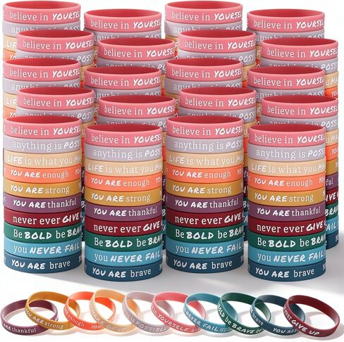 200 Pcs Motivational Silicone Wristbands, Colorful Inspirational Quote Rubber Bracelets Bulk with Positive Affirmations, for Team Building Office Gifts Party Favors Mental in Kuwait