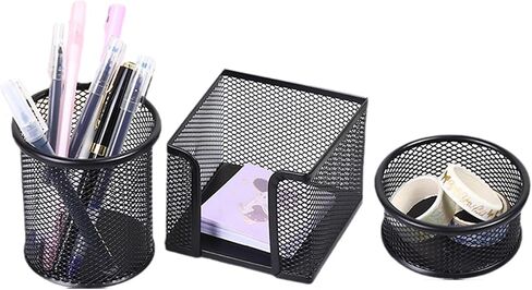 3pcs Pen Holder for Desk, Metal Mesh Pen Cup Paper Clip Holder Memo Pad Holders Stationary Organizer for Desk, Desk Accessories for Office School Home(COLOR:black) in Saudi Arabia