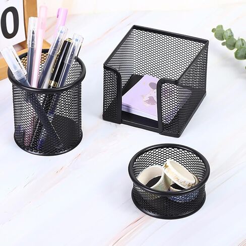 3pcs Pen Holder for Desk, Metal Mesh Pen Cup Paper Clip Holder Memo Pad Holders Stationary Organizer for Desk, Desk Accessories for Office School Home(COLOR:black) in Saudi Arabia