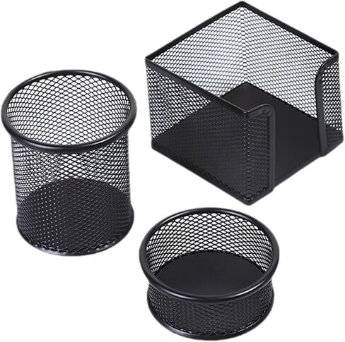 3pcs Pen Holder for Desk, Metal Mesh Pen Cup Paper Clip Holder Memo Pad Holders Stationary Organizer for Desk, Desk Accessories for Office School Home(COLOR:black) in Saudi Arabia