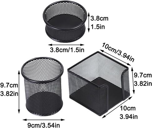 3pcs Pen Holder for Desk, Metal Mesh Pen Cup Paper Clip Holder Memo Pad Holders Stationary Organizer for Desk, Desk Accessories for Office School Home(COLOR:black) in Saudi Arabia
