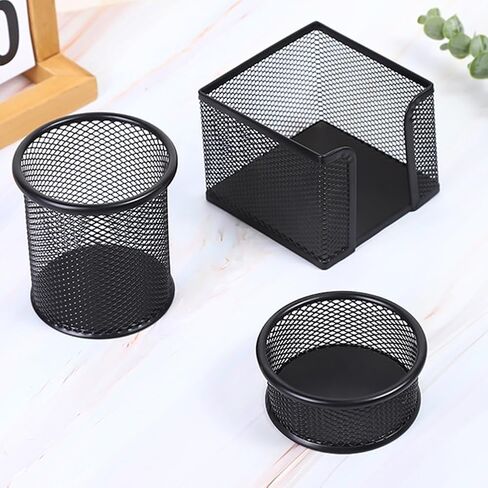 3pcs Pen Holder for Desk, Metal Mesh Pen Cup Paper Clip Holder Memo Pad Holders Stationary Organizer for Desk, Desk Accessories for Office School Home(COLOR:black) in Saudi Arabia