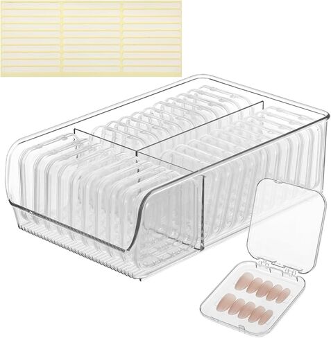 30 Pcs Press On Nail Storage Box, Acrylic Display Case, Packaging Box for Nail Art, Large Stackable, All-In-One Box, 120 Pcs Double Sided Adhesive Nail Display Tape in Saudi Arabia