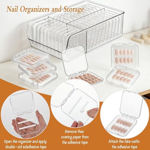 30 Pcs Press On Nail Storage Box, Acrylic Display Case, Packaging Box for Nail Art, Large Stackable, All-In-One Box, 120 Pcs Double Sided Adhesive Nail Display Tape in Saudi Arabia