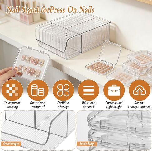 30 Pcs Press On Nail Storage Box, Acrylic Display Case, Packaging Box for Nail Art, Large Stackable, All-In-One Box, 120 Pcs Double Sided Adhesive Nail Display Tape in Saudi Arabia