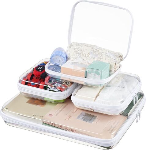 6-Pack Clear Bag Hard Shell Zipper Case with Handle, 1.3mm Thick Rigid Pouch for Craft Organizers and Storage, Large 12.6" Square Containers for Board Games, Puzzles & Toys in Kuwait