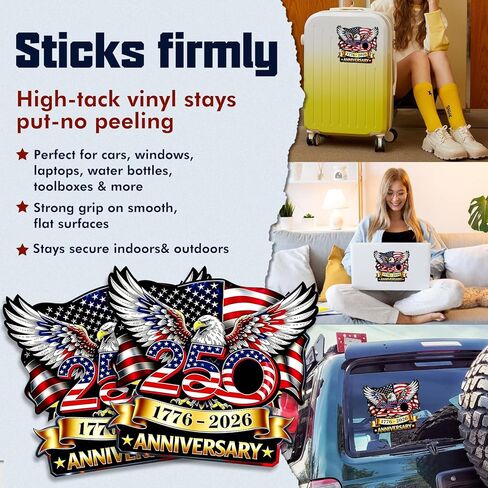 BWFY 2PCS 250th Anniversary USA Car Decal Sticker, 1776-2026 Patriotic Bald Eagle Vinyl Decal，4th of July Vinyl Bumper Stickers for Car Bumper, Truck, Trailer, Window, 8 Inch(8-Inch-2-Pack) in Saudi Arabia