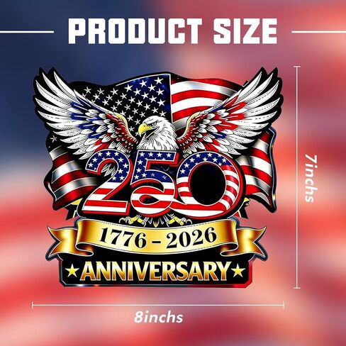 BWFY 2PCS 250th Anniversary USA Car Decal Sticker, 1776-2026 Patriotic Bald Eagle Vinyl Decal，4th of July Vinyl Bumper Stickers for Car Bumper, Truck, Trailer, Window, 8 Inch(8-Inch-2-Pack) in Saudi Arabia