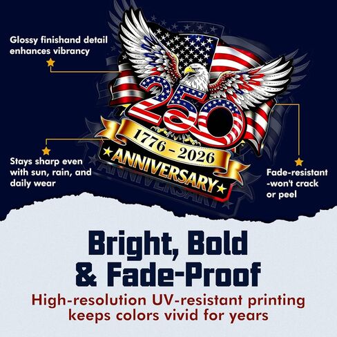 BWFY 2PCS 250th Anniversary USA Car Decal Sticker, 1776-2026 Patriotic Bald Eagle Vinyl Decal，4th of July Vinyl Bumper Stickers for Car Bumper, Truck, Trailer, Window, 8 Inch(8-Inch-2-Pack) in Saudi Arabia
