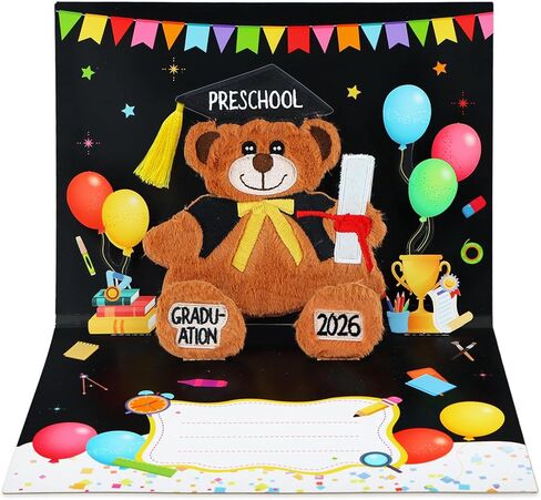 D4DREAM Preschool Graduation Pop Up Card - 2026 Black Teddy Bear Grad Card Preschool Graduation Gifts for Kids Son Daughter with Envelope in Kuwait