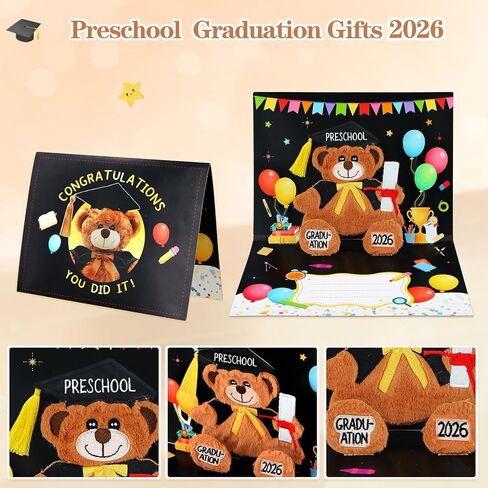 D4DREAM Preschool Graduation Pop Up Card - 2026 Black Teddy Bear Grad Card Preschool Graduation Gifts for Kids Son Daughter with Envelope in Kuwait