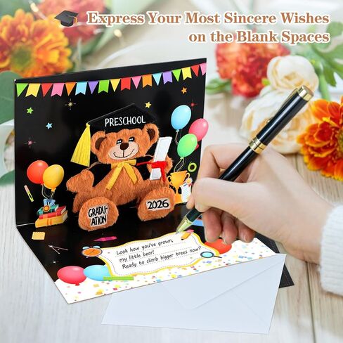 D4DREAM Preschool Graduation Pop Up Card - 2026 Black Teddy Bear Grad Card Preschool Graduation Gifts for Kids Son Daughter with Envelope in Kuwait