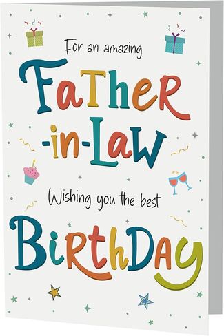 Birthday Card for Father-in-Law – Colourful A5 Greeting Card with Printed Verse – Premium UK Made Design in Saudi Arabia
