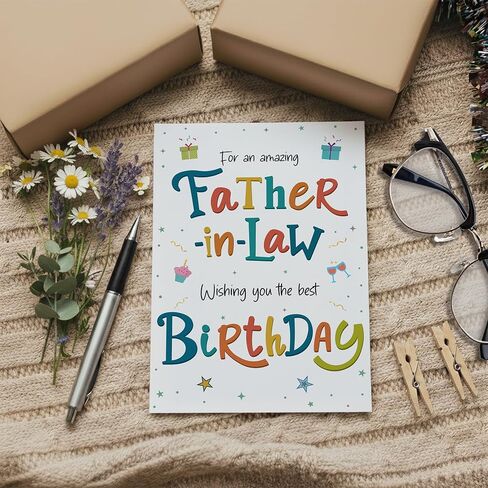 Birthday Card for Father-in-Law – Colourful A5 Greeting Card with Printed Verse – Premium UK Made Design in Saudi Arabia