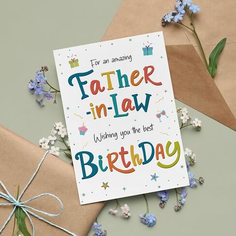 Birthday Card for Father-in-Law – Colourful A5 Greeting Card with Printed Verse – Premium UK Made Design in Saudi Arabia