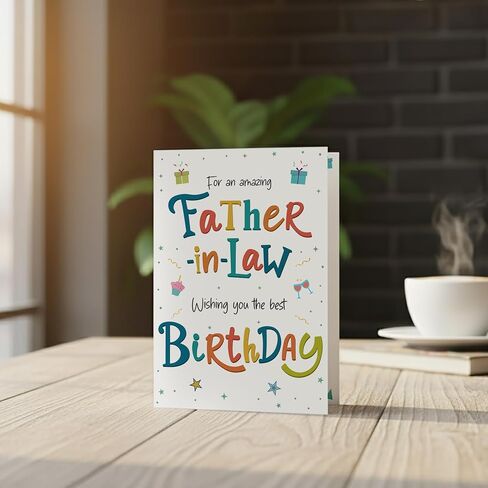 Birthday Card for Father-in-Law – Colourful A5 Greeting Card with Printed Verse – Premium UK Made Design in Saudi Arabia