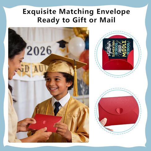 Elementary School Graduation Card - 5th & 6th Grade Graduation Card for Him Her Congrats Grad Gifts Cards for Her Him Boys Girls Son Daughter Granddaughter Grandson in Saudi Arabia