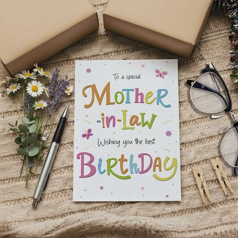Birthday Card for Mother-in-Law – Colourful A5 Greeting Card with Printed Verse – Premium UK Made Design in Saudi Arabia