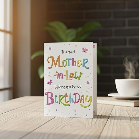 Birthday Card for Mother-in-Law – Colourful A5 Greeting Card with Printed Verse – Premium UK Made Design in Saudi Arabia