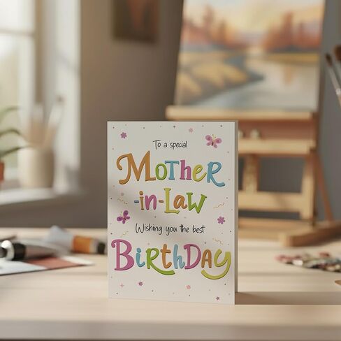 Birthday Card for Mother-in-Law – Colourful A5 Greeting Card with Printed Verse – Premium UK Made Design in Saudi Arabia