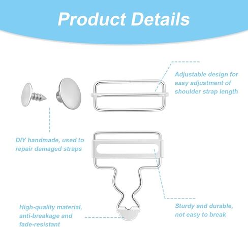8 Pcs Metal Overall Buckles Replacement - 3.8cm Inner Diameter, Adjustable Tri-Glide Slide Buckle with Buttons in Saudi Arabia
