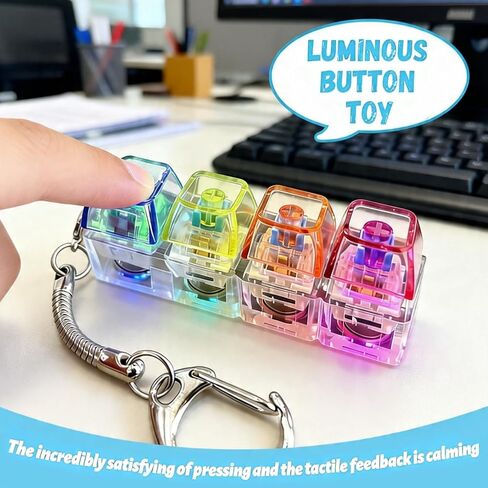 Keyboard Fidget Toy with LED Light, 4-Button Keyboard Clicker Fidget Keychain, Satisfying Click Sensory Toy for Anxiety Relief & Focus, Adult Fidget Keychain for Stress Relief, Cool Fidgets for Kids in Saudi Arabia