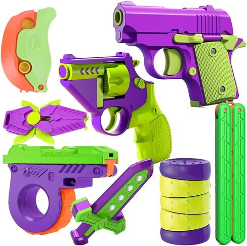 Fidget Toy Gun, 1911 Stress Shot Toy Gun Set for Adults & Kids, 3D Printed Peace Pistol Magnetic Fidget Slider Toy Anxiety Relief Items Pack, 8 PCS in Saudi Arabia