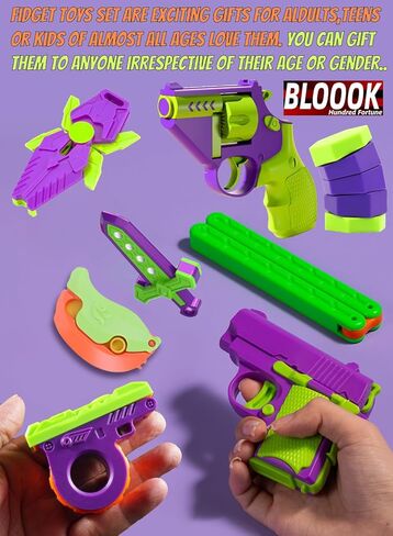 Fidget Toy Gun, 1911 Stress Shot Toy Gun Set for Adults & Kids, 3D Printed Peace Pistol Magnetic Fidget Slider Toy Anxiety Relief Items Pack, 8 PCS in Saudi Arabia