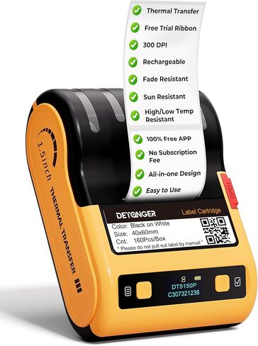 DT5150P Portable Industrial Label Maker, 300DPI Thermal Transfer Printer, Mobile APP & PC Editor Compatible, 3000mAh Capacity, Label for Small Business, Outdoor & Job Sites with 1 Roll Label in Saudi Arabia