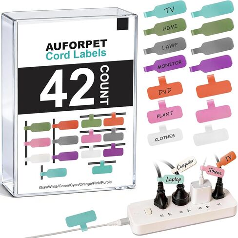 42Pcs Leather Cable Cord Labels, 7 Colors Large Size Tags Handwriting Cable Label for Organizing Wires and Identification Wire Management for Nightstand, Home, Office, Travel Accessories in Saudi Arabia
