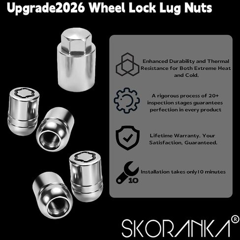 Upgrade2026 Wheel Lock Lug Nuts M12x1.5 Anti Theft Fits Honda Accord‌ 2008-2025 / CR-V 2006-2022 / Civic 2006-2025 / HR-V 2016-2022 & More Hex Key Spherical Seat, Alloy Wheel Lock Set, 4+1Pcs in Saudi Arabia