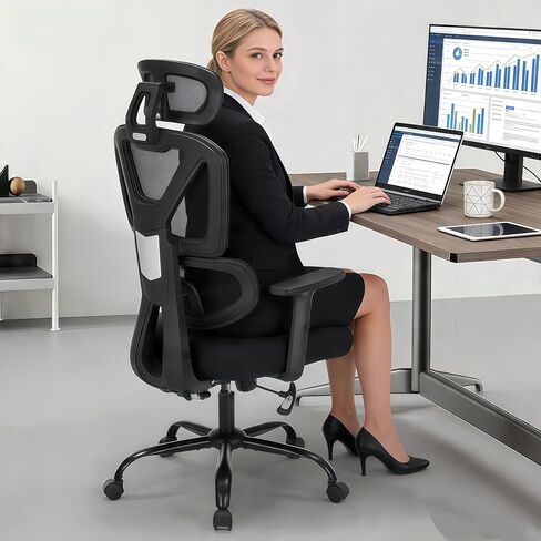 Ergonomic Office Chair, High Back Mesh Executive Desk Chair with Adjustable Height and Adjustable Armrests, Lumbar Support Swivel Task Computer Chair, 350LBS in Kuwait