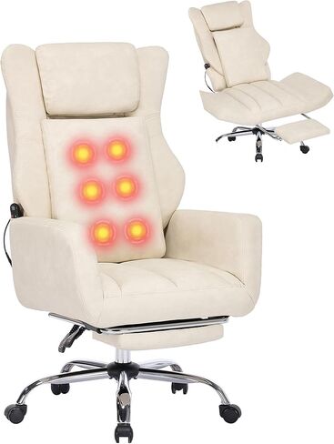 DYHOME Executive Office Chair Cross Legged Sitting with Massage and Footrest Heavy Duty Desk Chair,Swivel Ergonomic Chairs with Lumbar Support Wheels Flip-up Arms Height,Leather Beige in Saudi Arabia