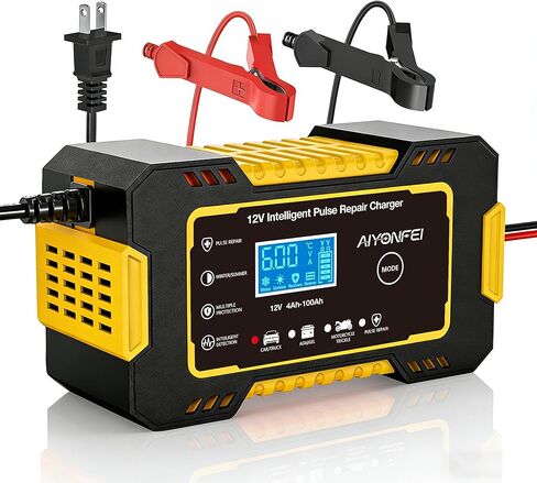 6A Battery Charger 12V Smart Battery Maintainer Trickle Charger and Car Battery Desulfator with Temperature Compensation for Car Truck Motorcycle Lawn Mower Boat (Yellow) in Kuwait