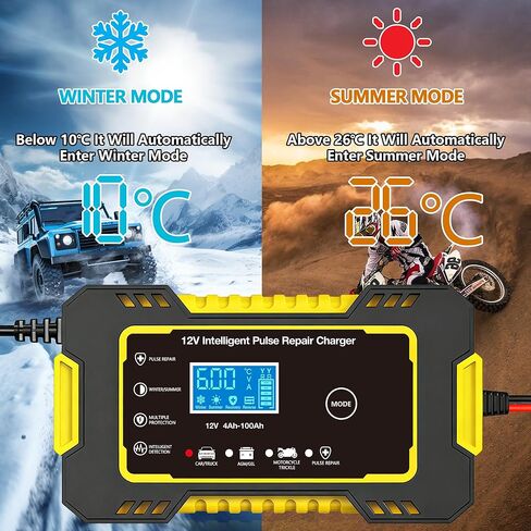 6A Battery Charger 12V Smart Battery Maintainer Trickle Charger and Car Battery Desulfator with Temperature Compensation for Car Truck Motorcycle Lawn Mower Boat (Yellow) in Kuwait