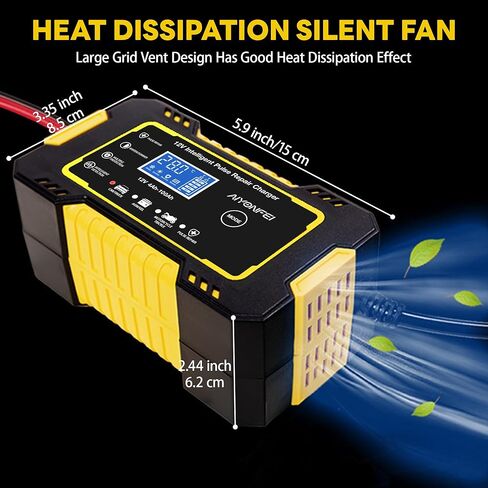 6A Battery Charger 12V Smart Battery Maintainer Trickle Charger and Car Battery Desulfator with Temperature Compensation for Car Truck Motorcycle Lawn Mower Boat (Yellow) in Kuwait