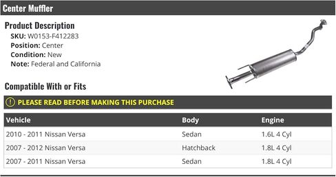 Center Muffler - Compatible with 2007-2012 Nissan Versa 4-Cylinder in Kuwait