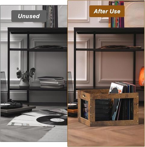 2 Pack Record Storage Box Stackable Vinyl Record Holder Large Capacity Record Crate for Albums, Books, Sheet Music, Rustic Brown in Saudi Arabia
