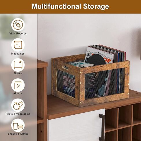 2 Pack Record Storage Box Stackable Vinyl Record Holder Large Capacity Record Crate for Albums, Books, Sheet Music, Rustic Brown in Saudi Arabia