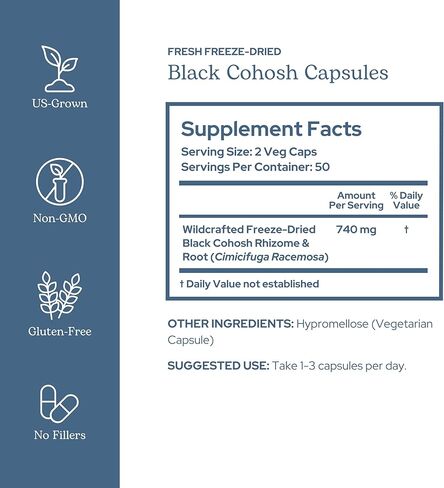 ECLECTIC INSTITUTE Raw Fresh Freeze-Dried Non-GMO Black Cohosh | 100 CT (370 mg) in Saudi Arabia